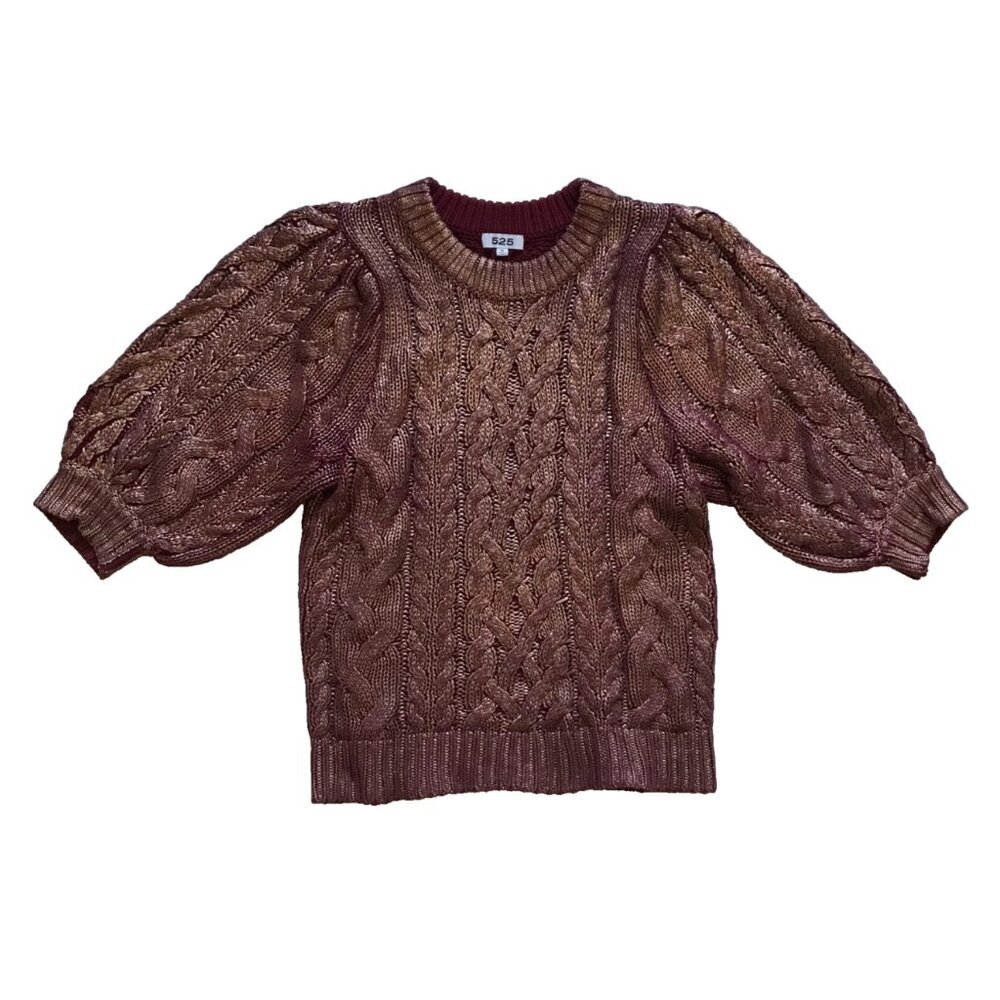 525 America Lola Sweater Womens Medium Maroon Crew Neck Metallic Cable Knit